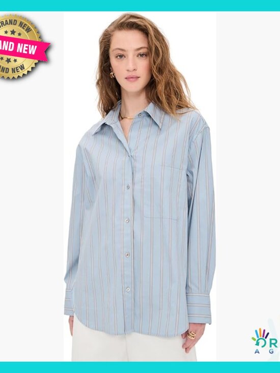 Tops - Classic Stripe Button Down Shirt Elegant Preppy Chic Workwear Blouse